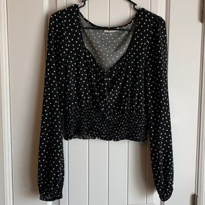 Black Polka Dot Longsleeve Aeropostale Blouse Size L